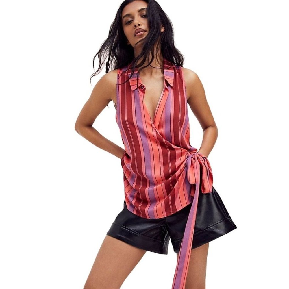 FREE PEOPLE Mackenzie Striped Wrap Sleeveless Top - NWT - Size Small